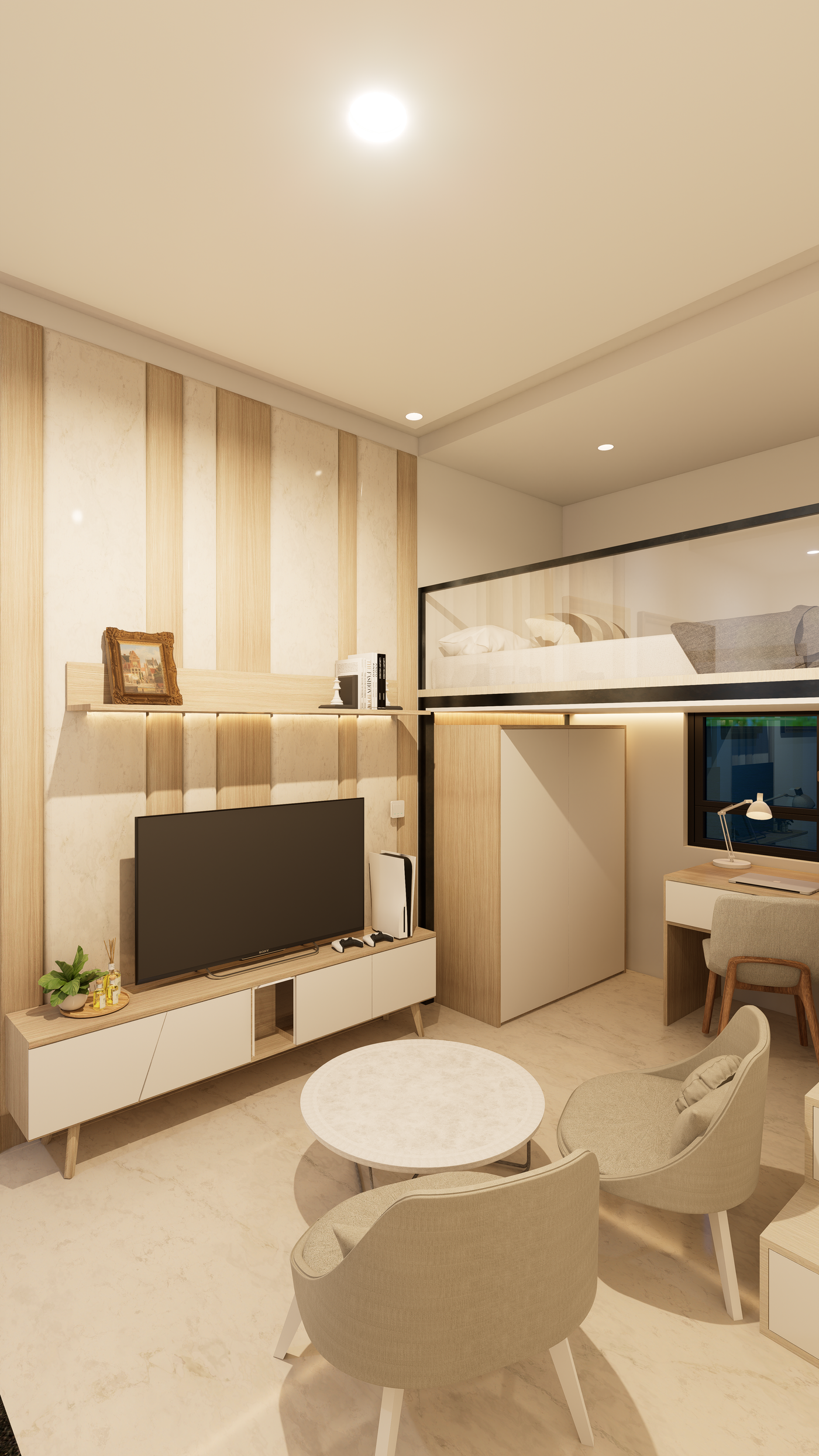 Interior Renovation with modern living room and plants